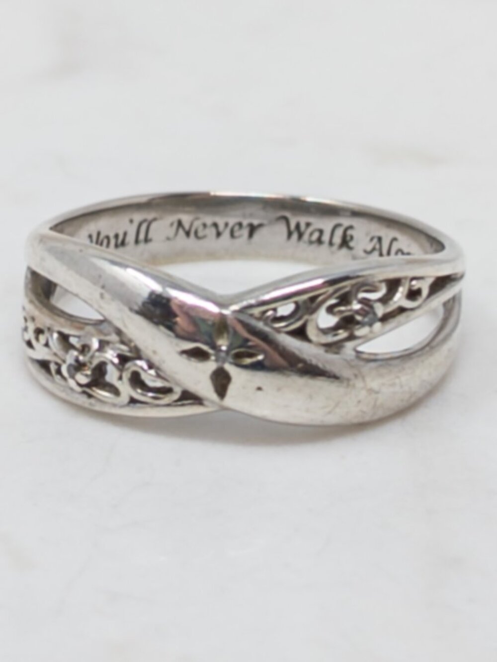 Bradford Exchange “You’ll Never Walk Alone” Sterling Silver Diamond Ring Size 7